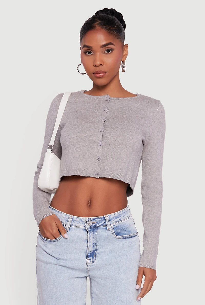 Long Sleeve Button Front Cropped Cardigan
