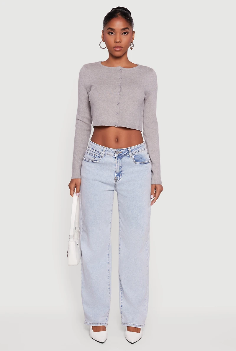 Long Sleeve Button Front Cropped Cardigan