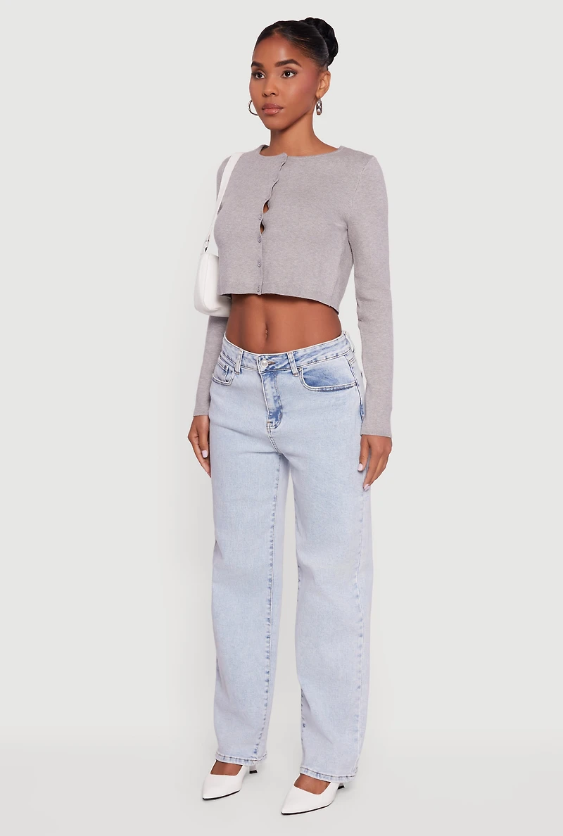 Long Sleeve Button Front Cropped Cardigan