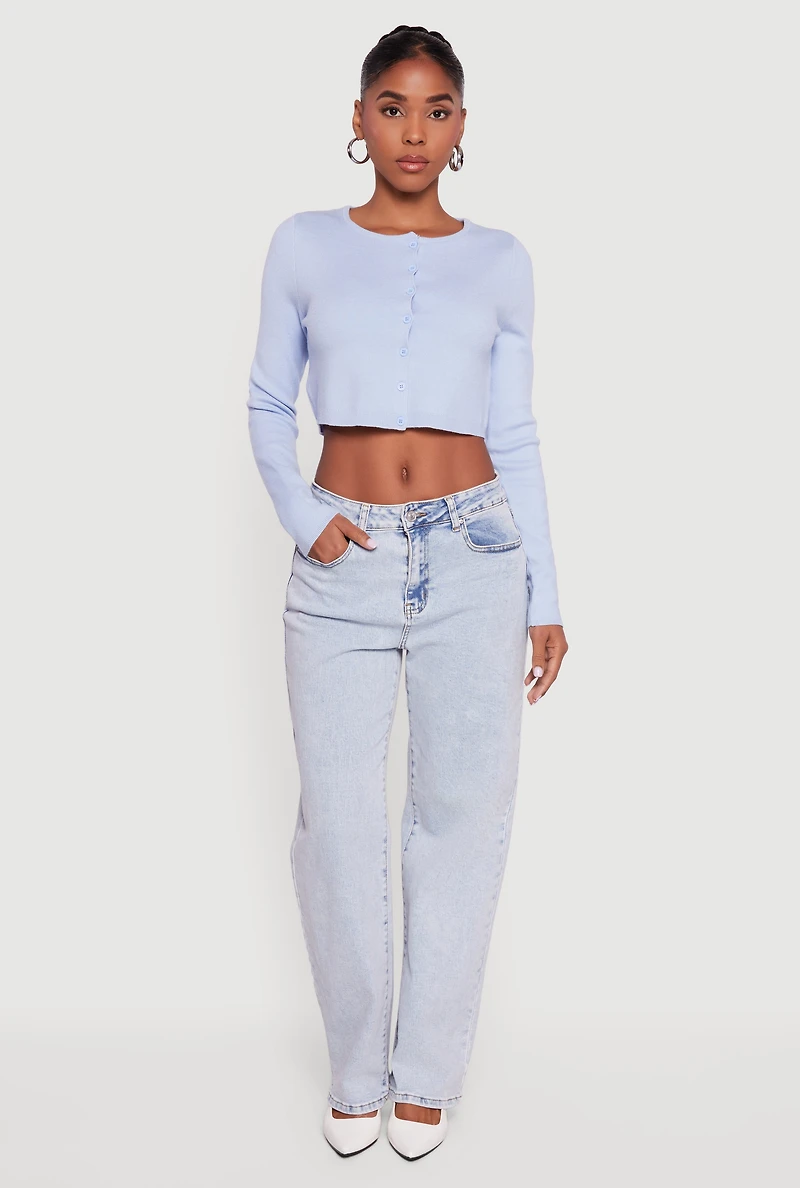 Long Sleeve Button Front Cropped Cardigan