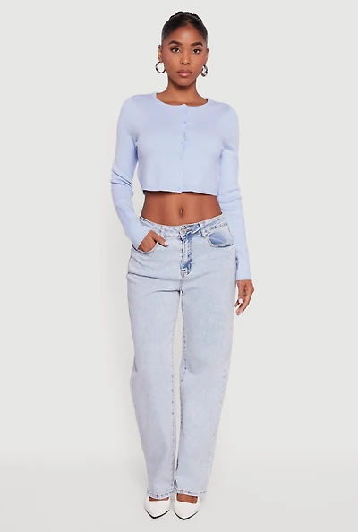 Long Sleeve Button Front Cropped Cardigan