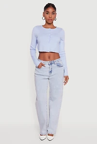 Long Sleeve Button Front Cropped Cardigan