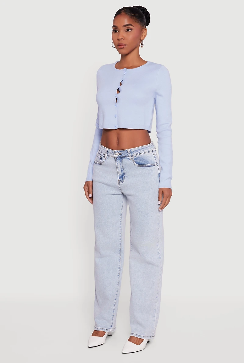 Long Sleeve Button Front Cropped Cardigan