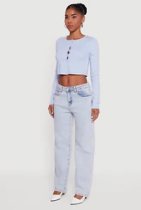 Long Sleeve Button Front Cropped Cardigan