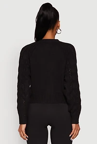 Womens Pointelle Detail Cable Knit Button Front Cardigan, Black, Size S