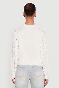 Womens Pointelle Detail Cable Knit Button Front Cardigan, White,