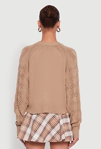 Womens Pointelle Detail Cable Knit Button Front Cardigan, Beige,