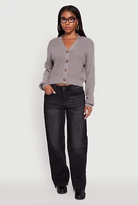 Womens Classic Fit V-Neck Button Front Cardigan, Grey,