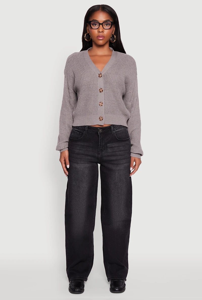 Womens Classic Fit V-Neck Button Front Cardigan, Grey,