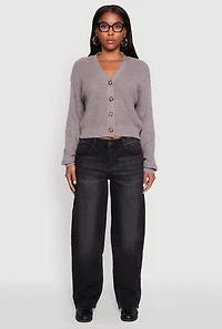 Womens Classic Fit V-Neck Button Front Cardigan, Grey,