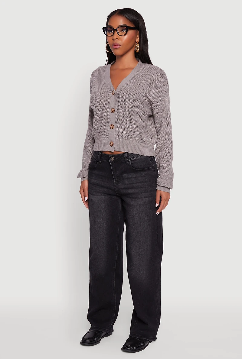 Womens Classic Fit V-Neck Button Front Cardigan, Grey,