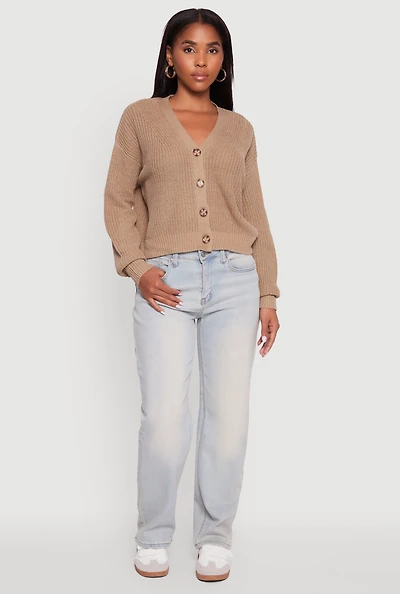Womens Classic Fit V-Neck Button Front Cardigan,