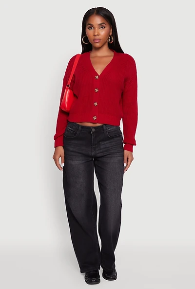 Womens Classic Fit V-Neck Button Front Cardigan,