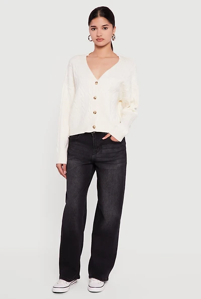 Cable Knit Long Sleeve V-Neck Cardigan