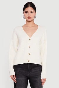 Cable Knit Long Sleeve V-Neck Cardigan