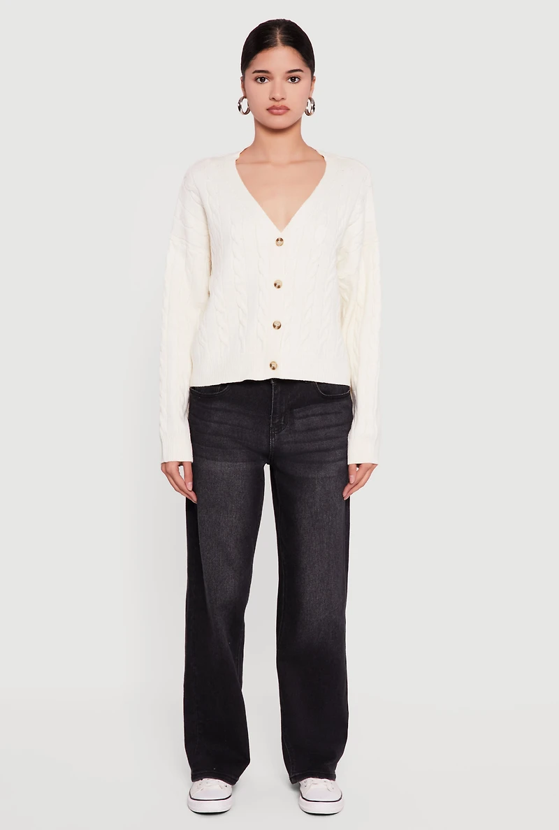 Cable Knit Long Sleeve V-Neck Cardigan