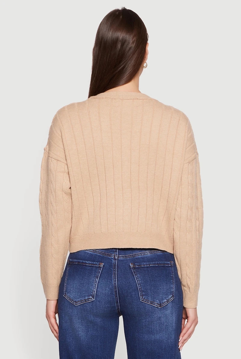 Cable Knit Long Sleeve V-Neck Cardigan