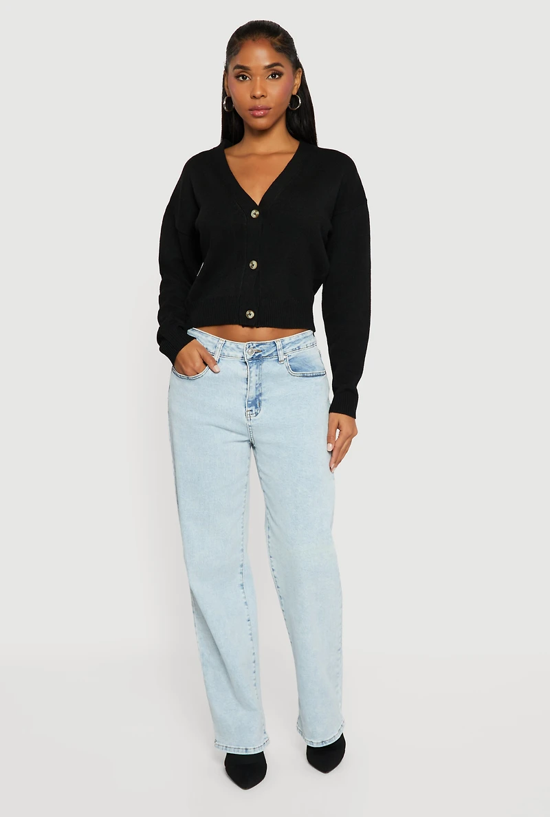 Button Front Long Sleeve V-Neck Cardigan