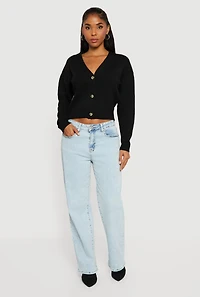 Button Front Long Sleeve V-Neck Cardigan