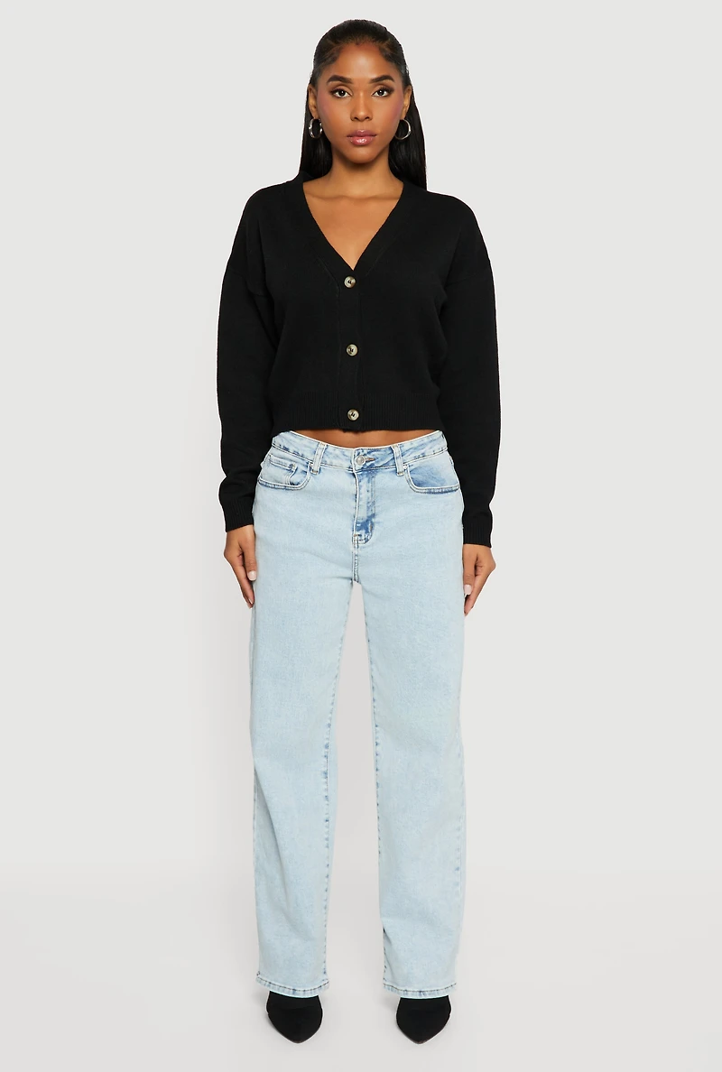 Button Front Long Sleeve V-Neck Cardigan