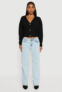 Button Front Long Sleeve V-Neck Cardigan