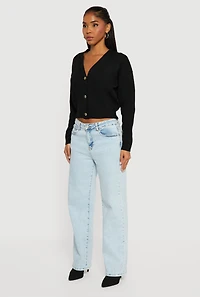 Button Front Long Sleeve V-Neck Cardigan