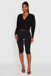 Womens Classic Fit Button Front Cropped Cardigan, Black, Size S