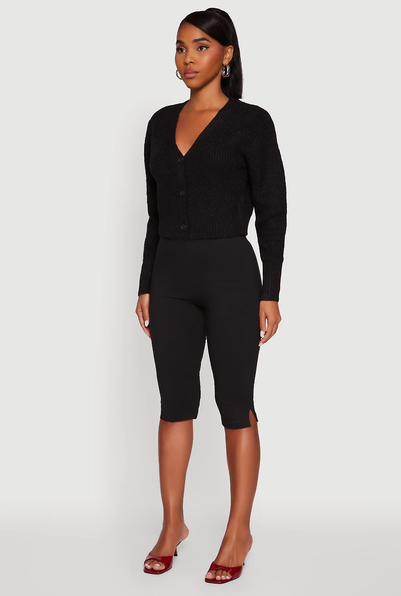 Womens Classic Fit Button Front Cropped Cardigan, Black, Size S