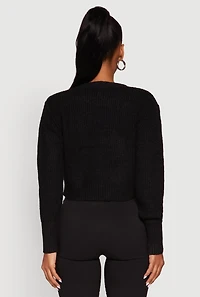 Womens Classic Fit Button Front Cropped Cardigan, Black, Size M