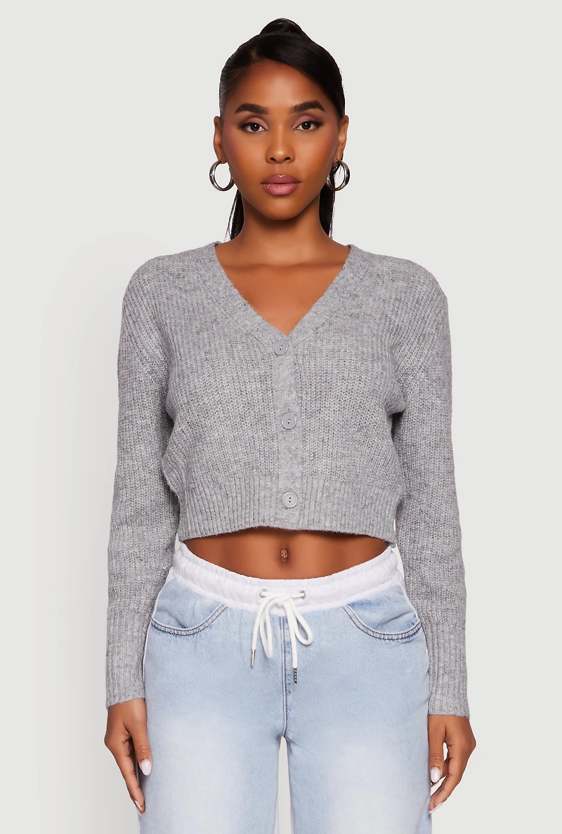 Classic Fit Button Front Cropped Cardigan