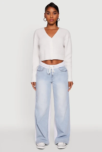 Womens Classic Fit Button Front Cropped Cardigan, White,