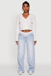 Womens Classic Fit Button Front Cropped Cardigan, White,