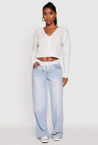 Womens Classic Fit Button Front Cropped Cardigan, White, Size S