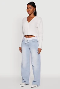 Womens Classic Fit Button Front Cropped Cardigan, White,