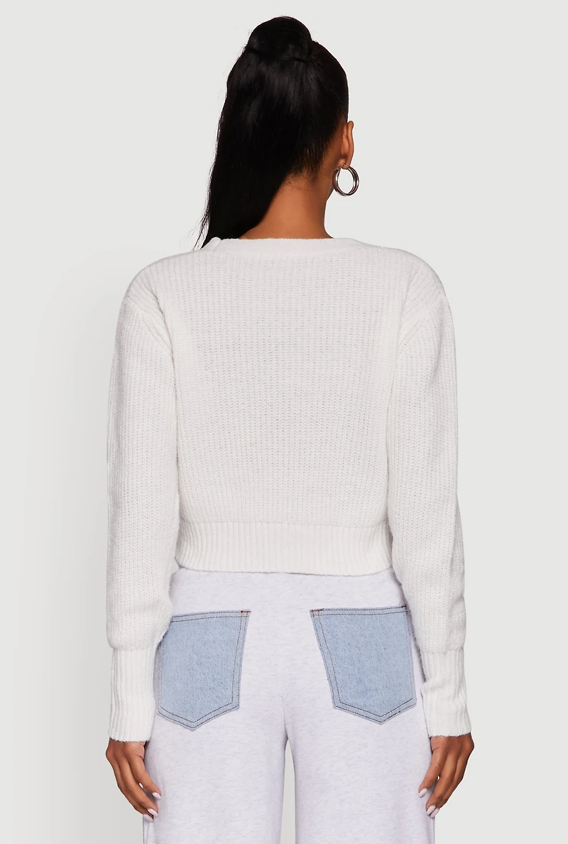 Womens Classic Fit Button Front Cropped Cardigan, White,