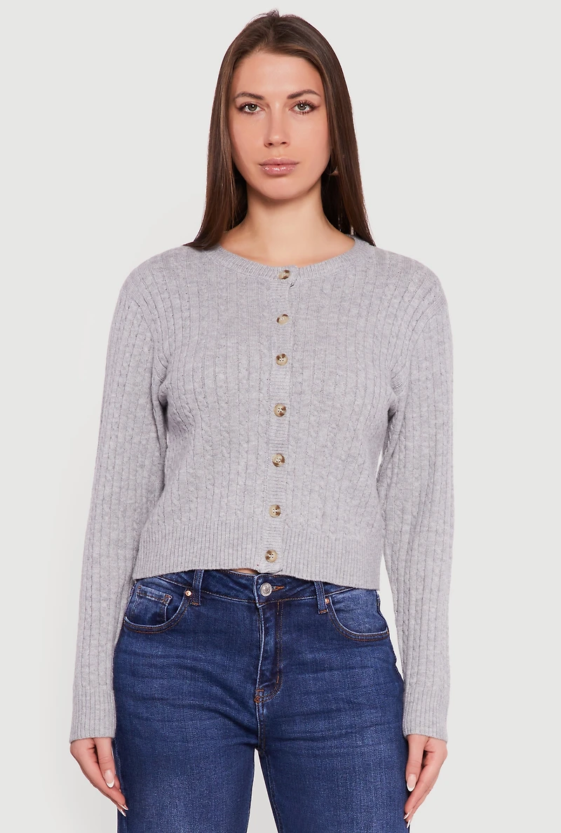 Cable Knit Button Front Cardigan