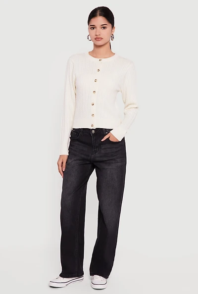 Cable Knit Button Front Cardigan