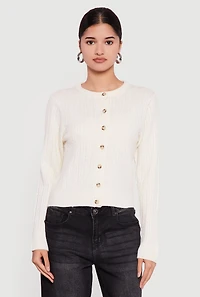 Cable Knit Button Front Cardigan