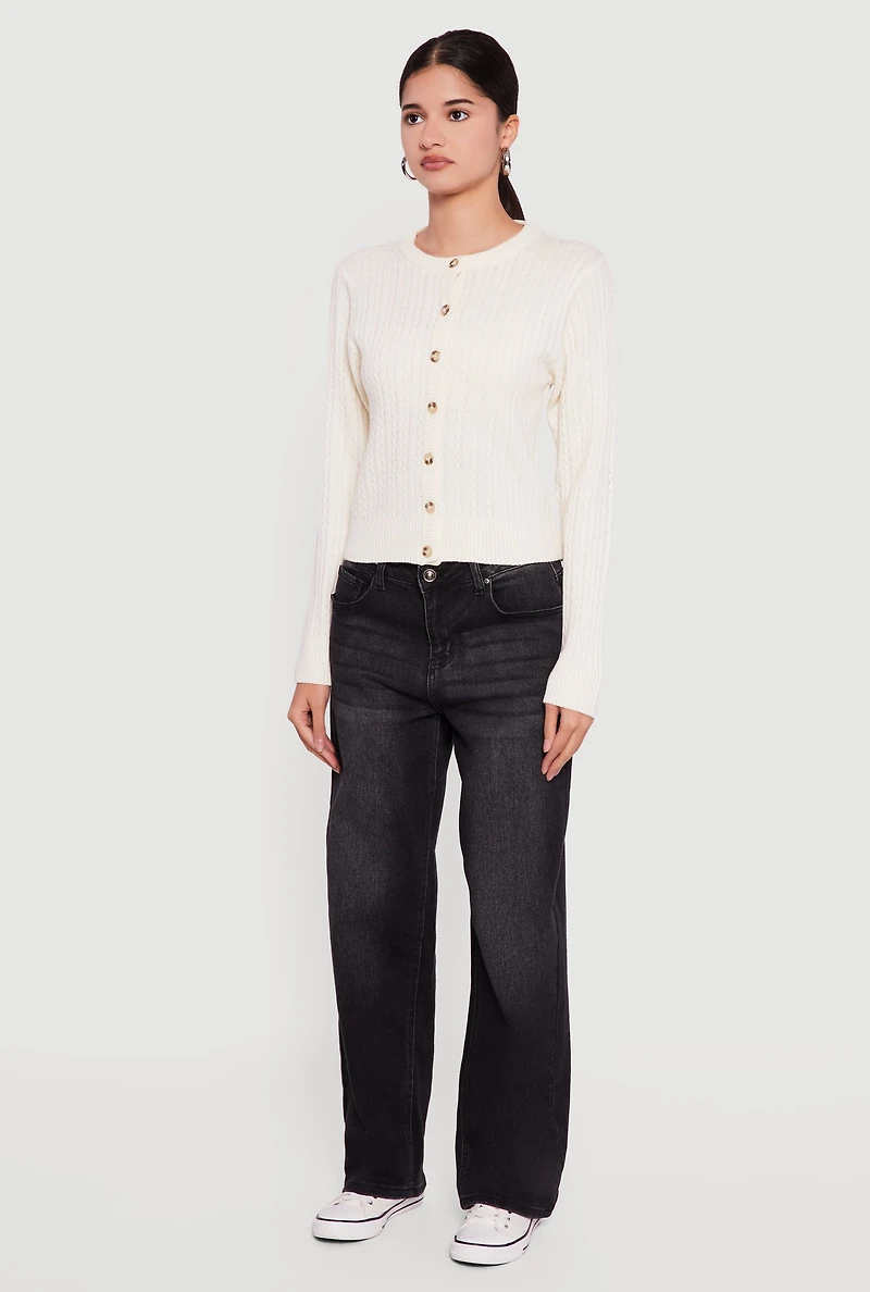 Cable Knit Button Front Cardigan