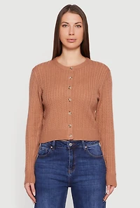 Womens Cable Knit Button Front Cardigan,