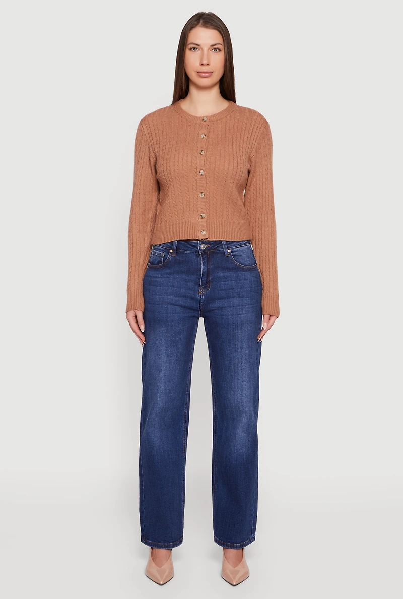 Womens Cable Knit Button Front Cardigan,