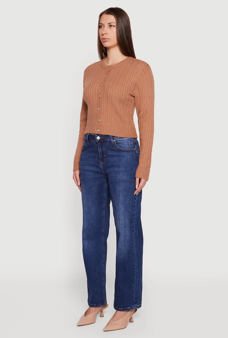 Womens Cable Knit Button Front Cardigan,