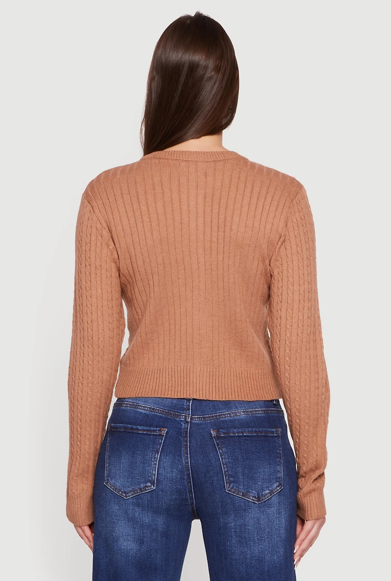 Womens Cable Knit Button Front Cardigan,