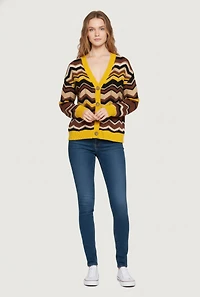 Pointelle Chevron Stripe Button Front Cardigan