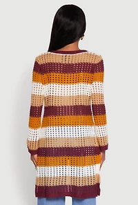 Womens Chic Crochet Long Sleeve Striped Duster, Multi, Size S