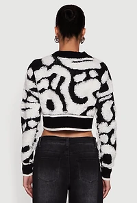 Womens Swirl Print Boucle Cropped Button Front Cardigan, Multi, Size S