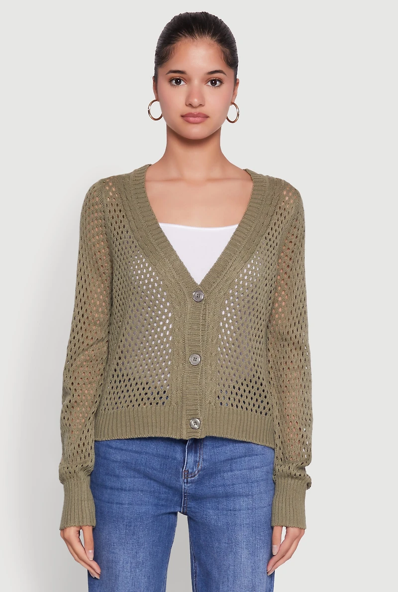 Chic Crochet Long Sleeve Button Front Cardigan