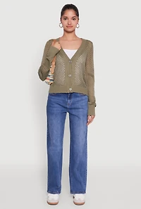 Chic Crochet Long Sleeve Button Front Cardigan