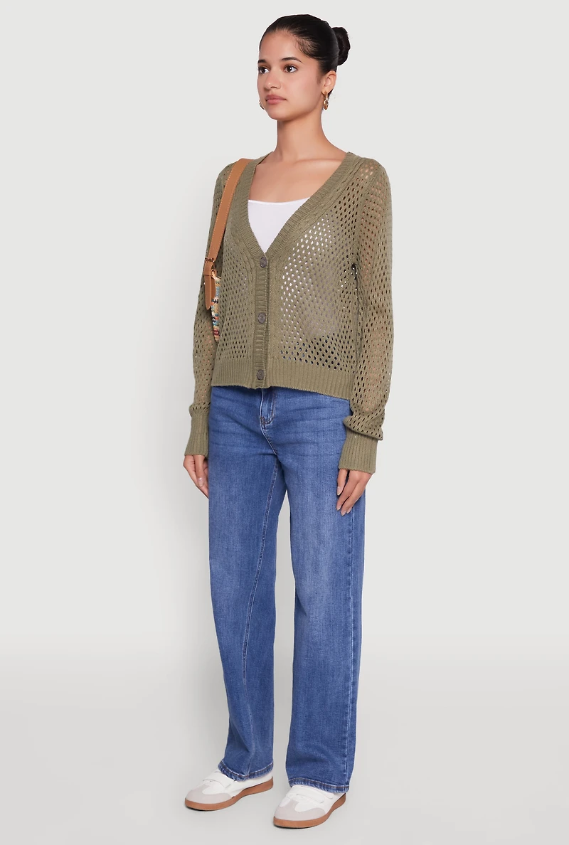 Chic Crochet Long Sleeve Button Front Cardigan