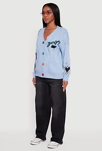 Embroidered Patchwork Graphic Button Front Cardigan